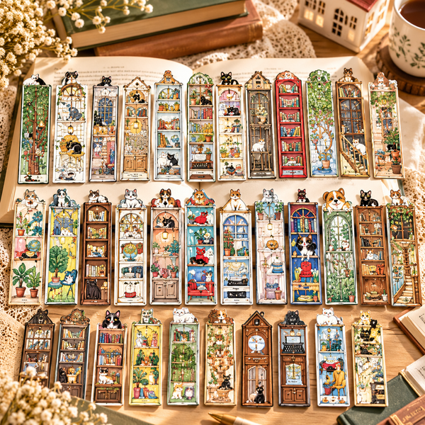 Cute Cat Scene Bookmark Set
